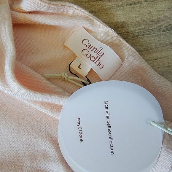 🆕️ Camila Coelho Astella Ruched High Neck Mini Bodycon Dress in Peach Nude - Picture 8 of 13